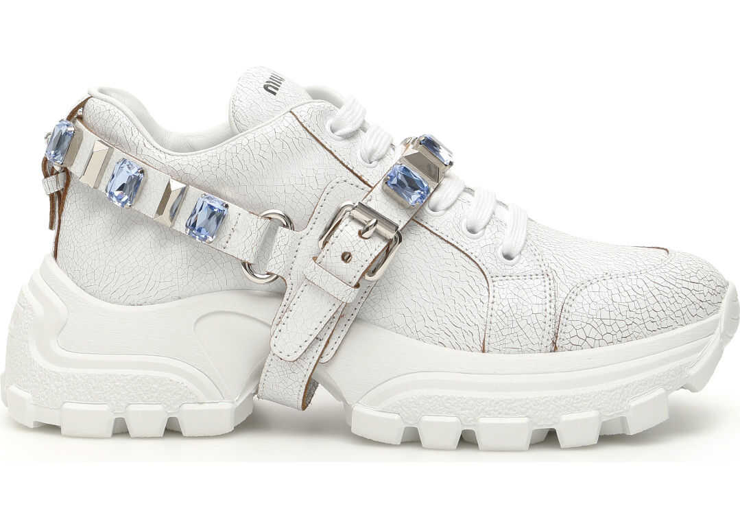 Miu Miu Crackled Combat Sneakers BIANCO ZAFFIRO