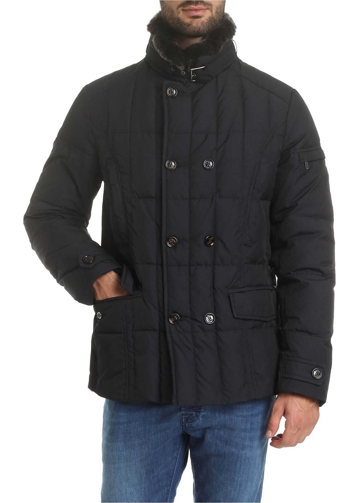 Moorer Dark Blue Down Jacket With Fur Insert Blue