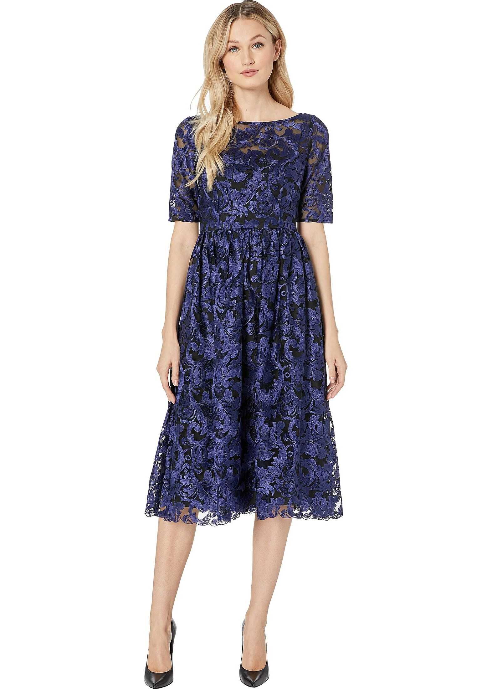 Adrianna Papell Embroidered Dress Blue Violet