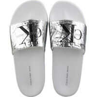 Sandale Chantal Metallic Crinkle Slide Sandals In Silver Femei