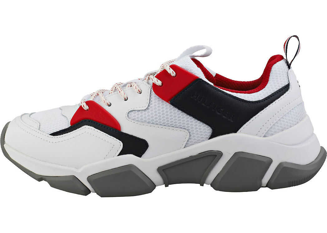 Tommy Hilfiger Chunky Mixed Textile Fashion Trainers In White Red Black White