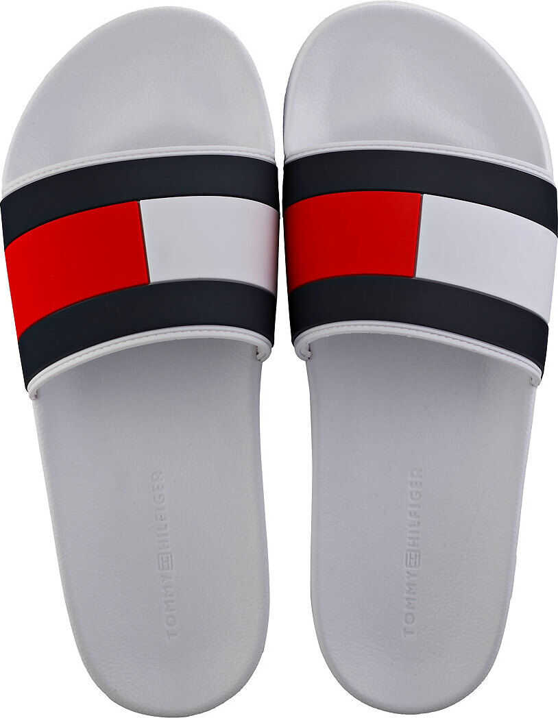 Tommy Hilfiger Essential Flag Pool Slide Sandals In White Navy Red White