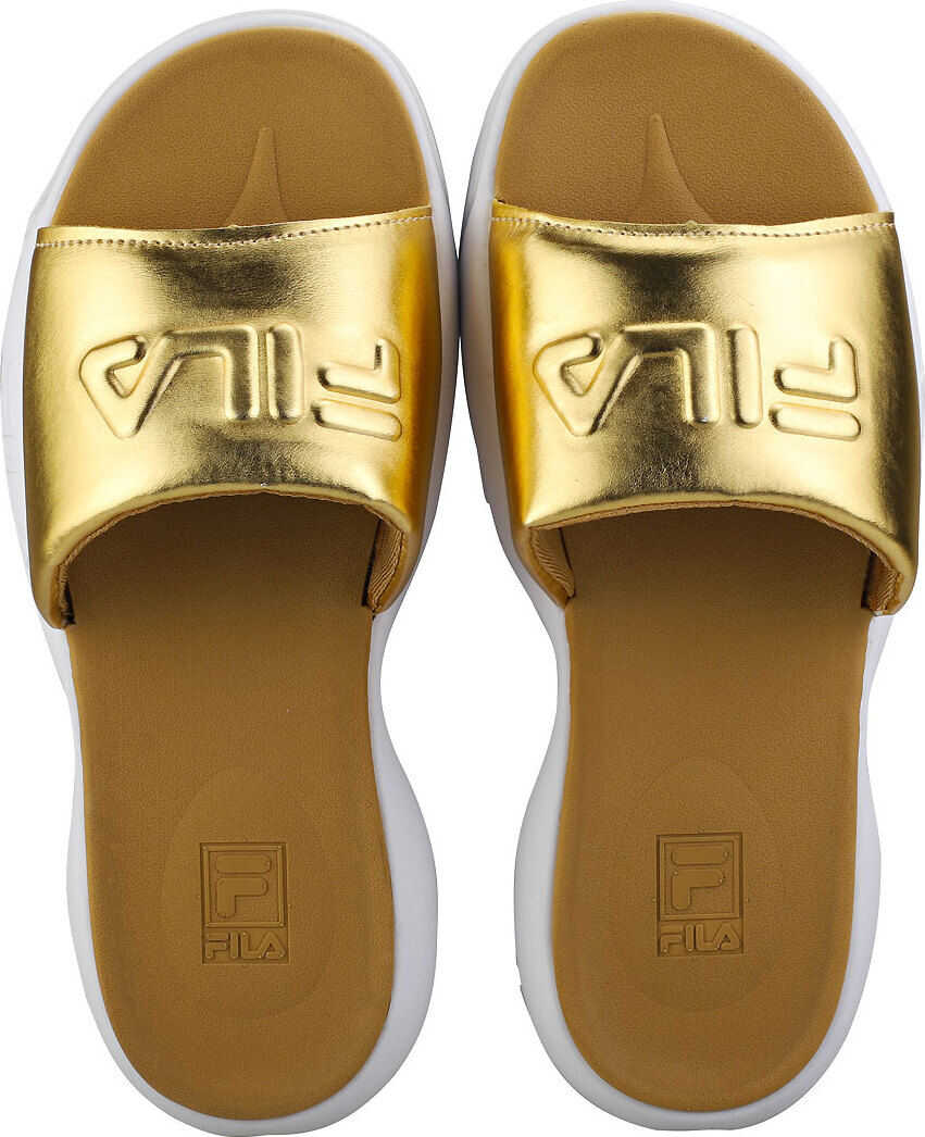 Fila Disruptor Slide Metallic Slide Sandals In Gold White Yellow