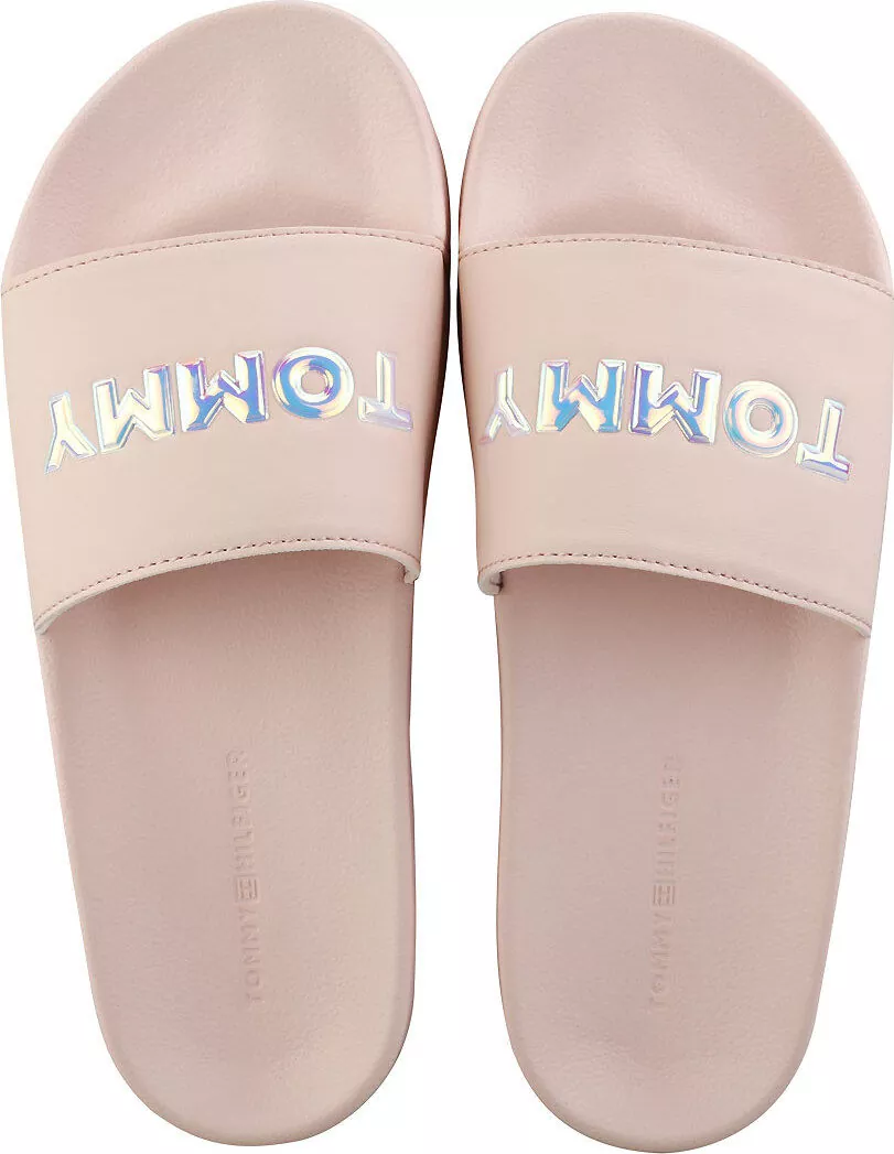 Tommy Hilfiger Iridescent Detail Pool Slide Sandals In Silver Peony Silver