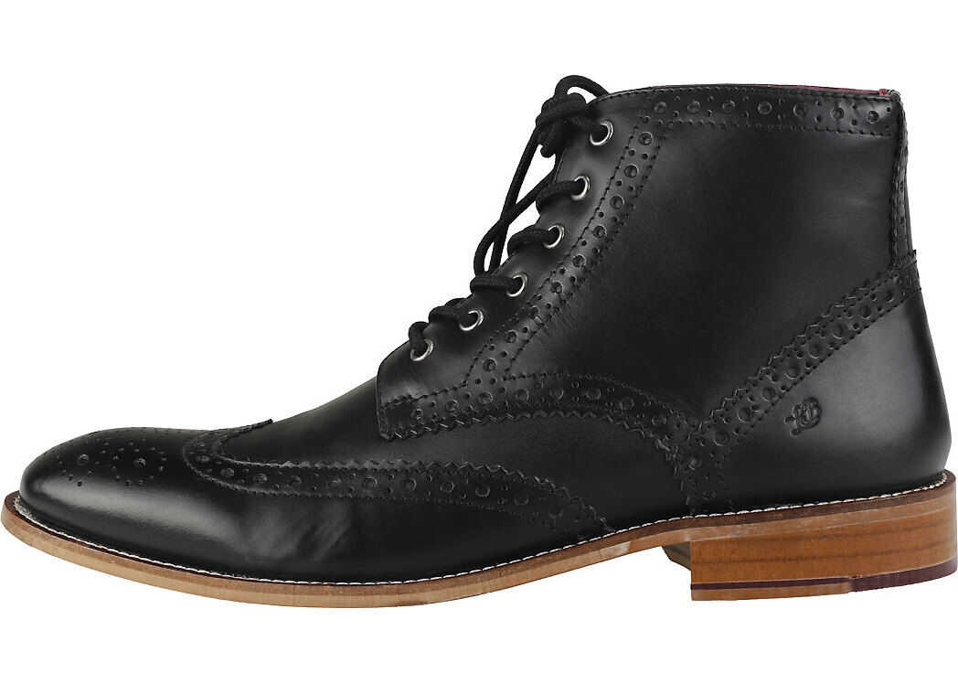 London Brogues Gatsby Six Eyelet Brogue Boots In Black Black