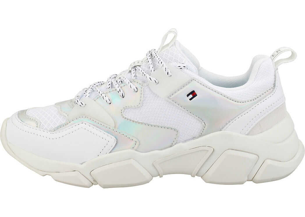 Tommy Hilfiger Iridescent Chunky Fashion Trainers In White Silver White