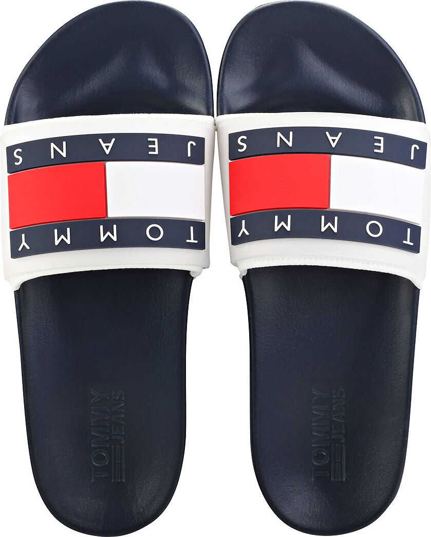 Tommy Jeans Translucent Flag Pool Slide Sandals In White Navy Red White