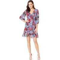 Rochii elegante Coral Blossoms Faux Wrap Dress Femei