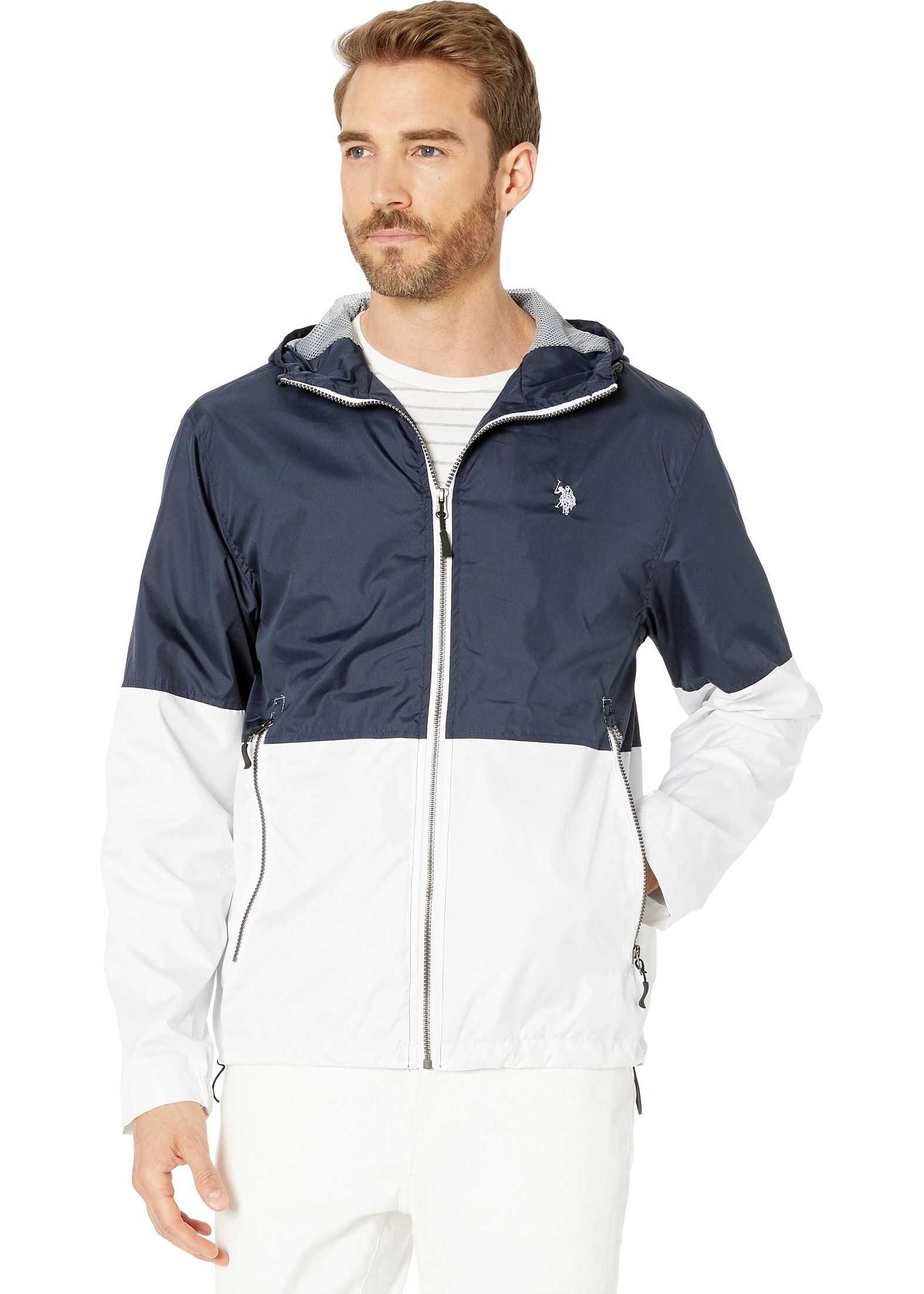 U.S. POLO ASSN. Hooded Color Block Windbreaker w/ Rib Cuff Classic Navy