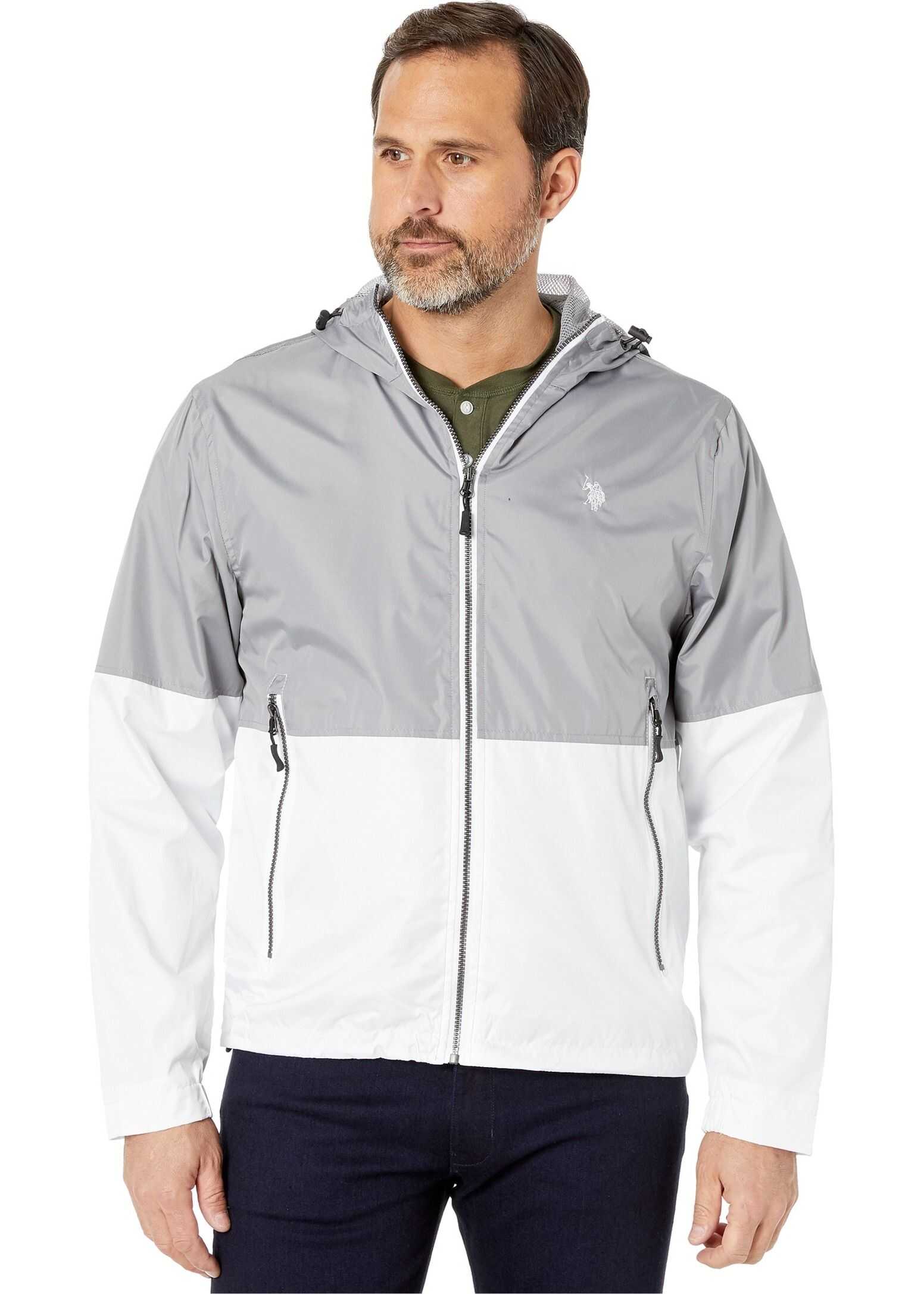 U.S. POLO ASSN. Hooded Color Block Windbreaker w/ Rib Cuff Vapor Gray