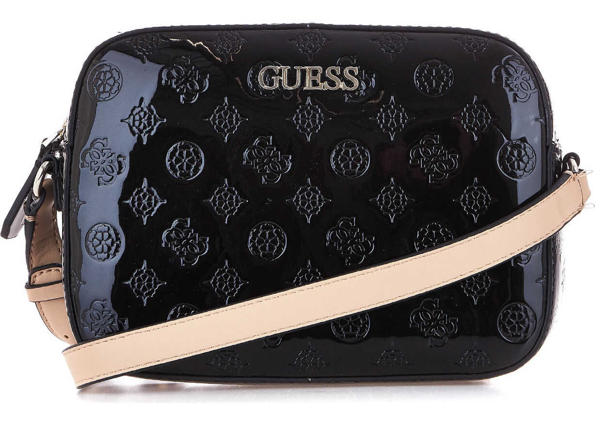 GUESS Lacquered crossbody bag with logo imprint Black
