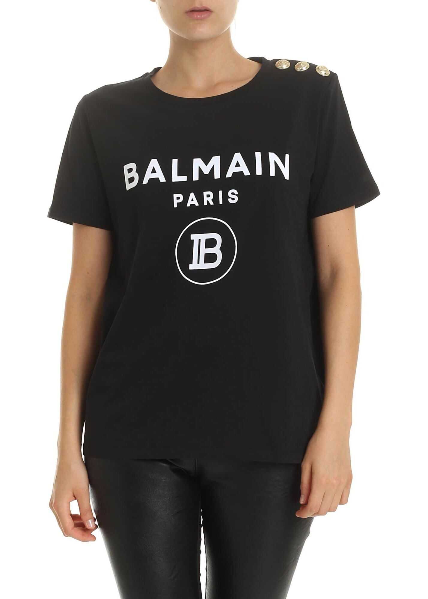 Balmain Black T-Shirt With White Flock Logo Black
