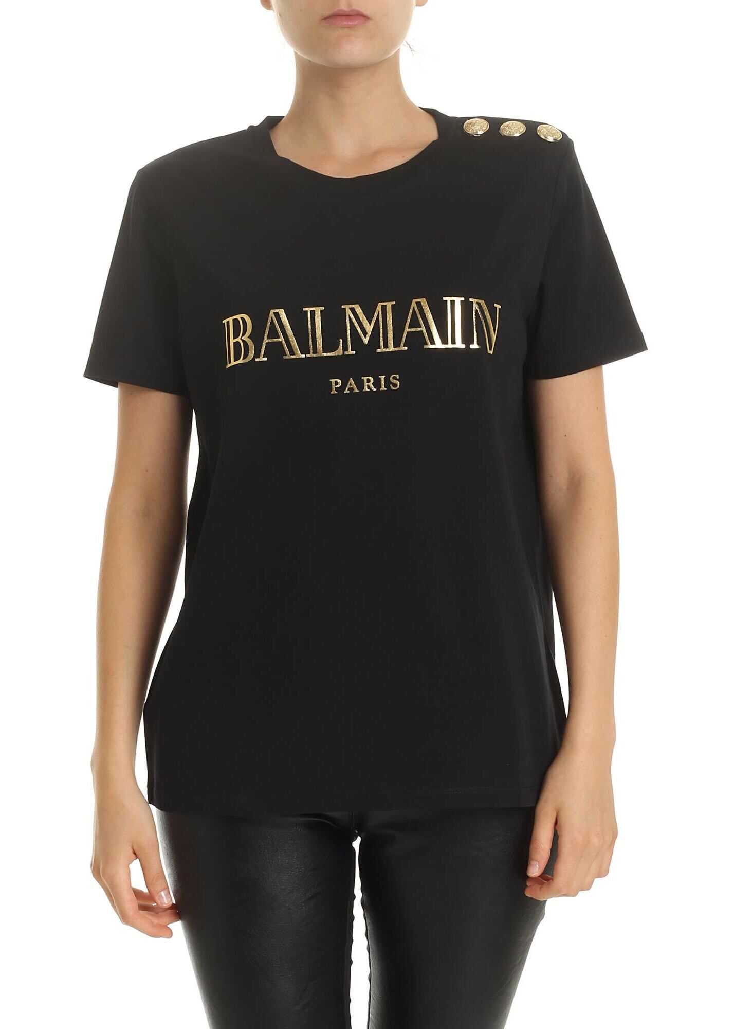 Balmain Golden Balmain Printed T-Shirt In Black Black