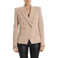 Sacouri office Double-Breasted Blazer In Nude Color Virgin Wool Femei