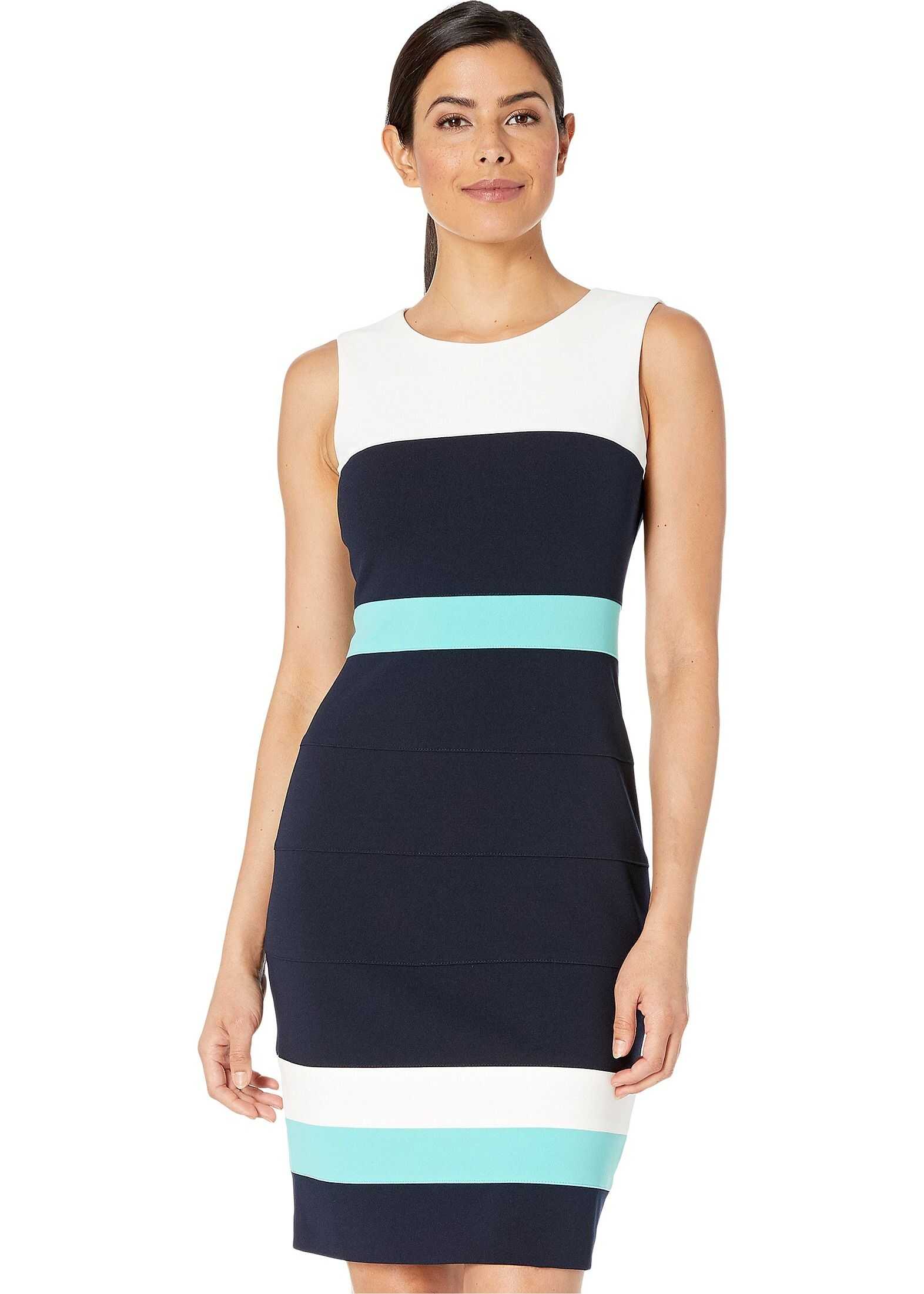 Tommy Hilfiger Color Block Sheath Dress Ivory/Sky Captain/Waterfall