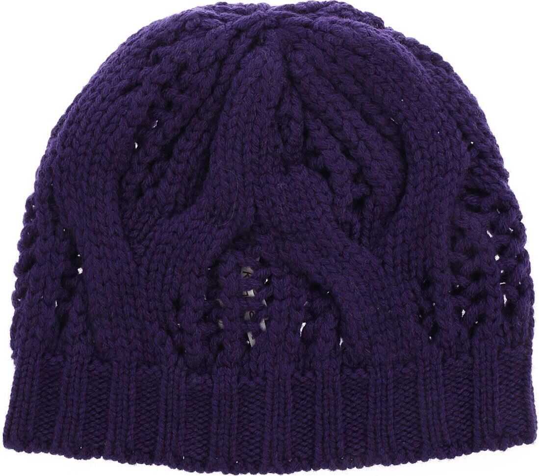 Kangra Cashmere Purple Braided Beanie Purple