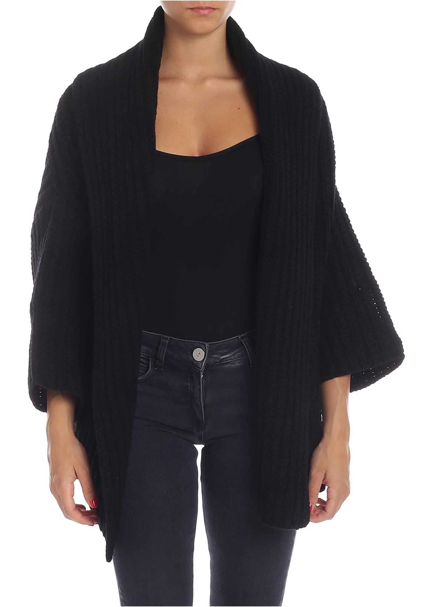 Kangra Cashmere Black Cardigan With Shawl Collar Black