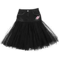 Fuste Skirt In Black Denim And Tulle Fete