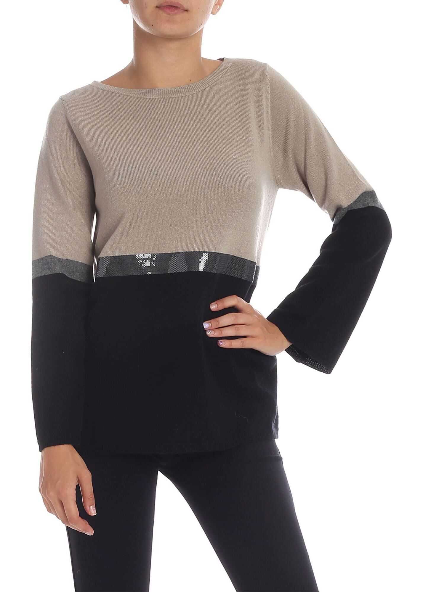 Kangra Cashmere Colorblock Sweater With Sequins In Beige Beige