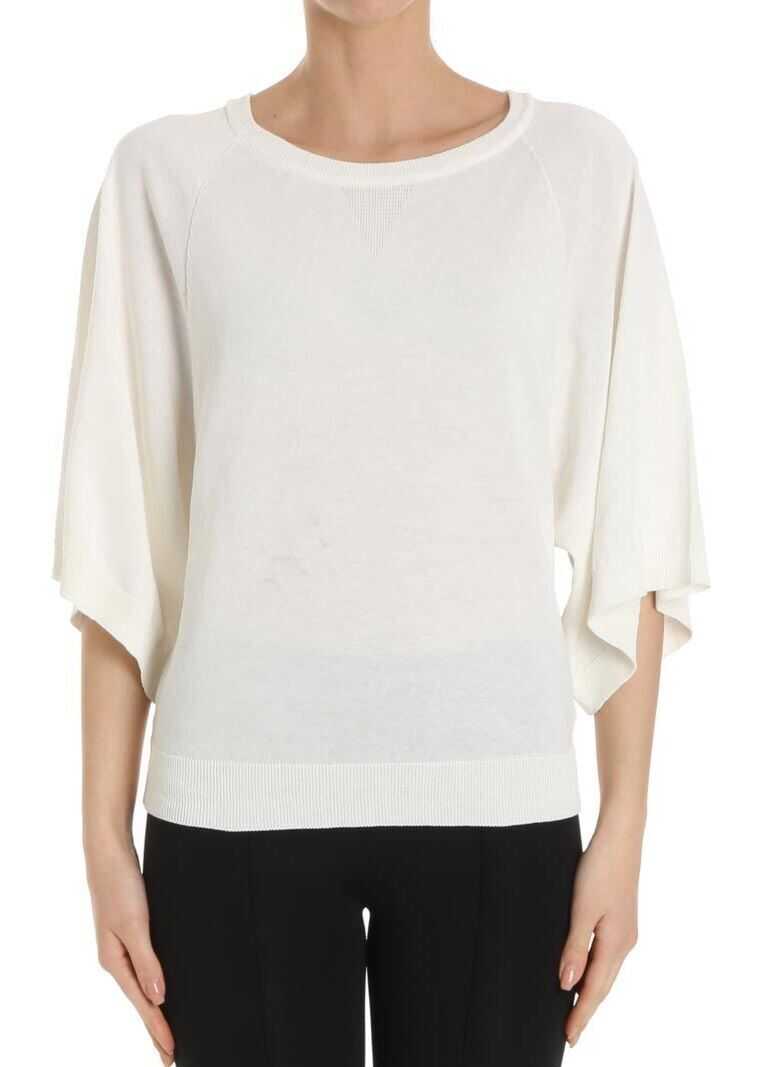 Erika Cavallini White Mamie Sweater With Flared Sleeves Cream