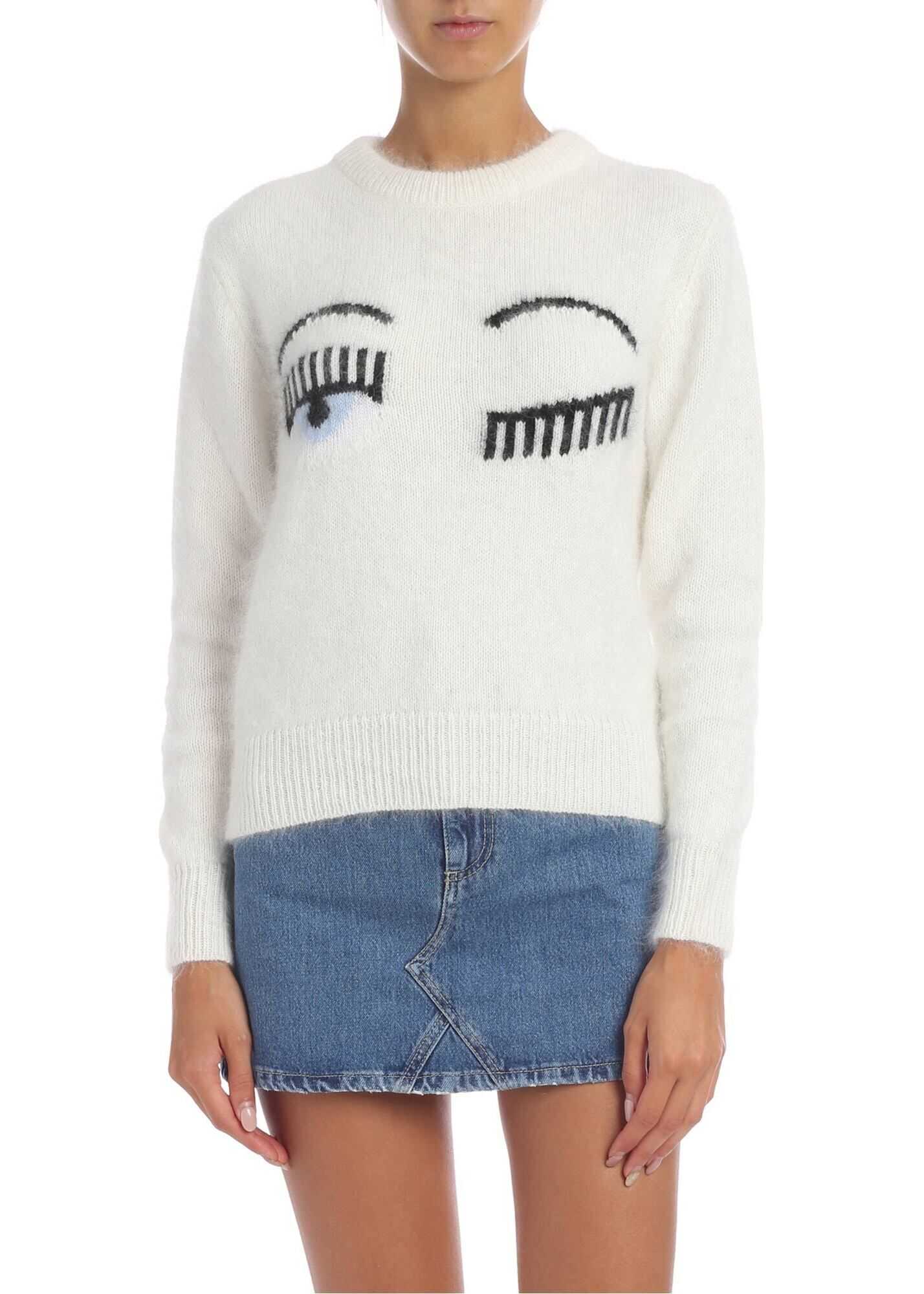 Chiara Ferragni Pullover With Flirting Logo In Cream White White