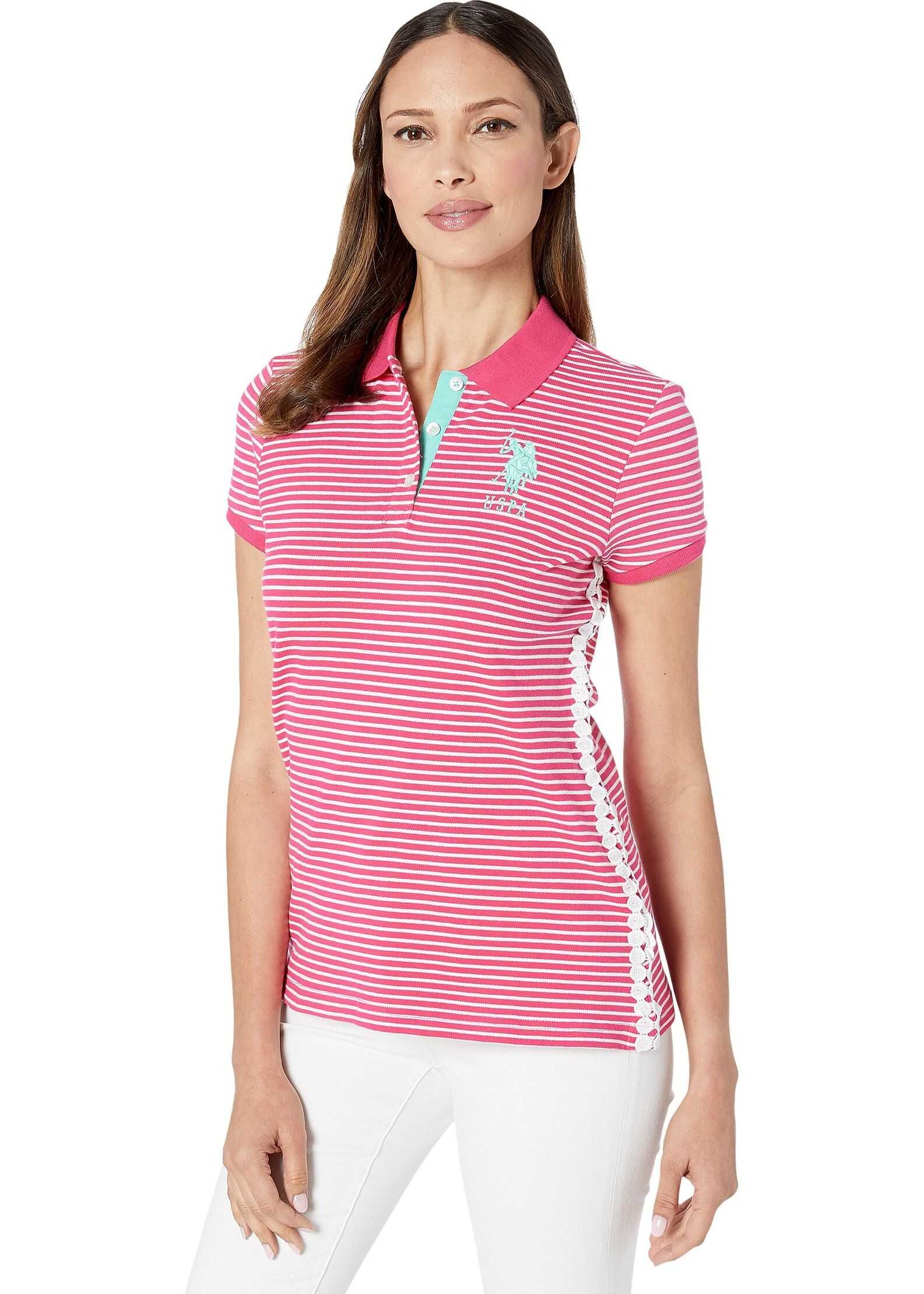 U.S. POLO ASSN. Stripe w/ Lace Side Polo Rose Tropical