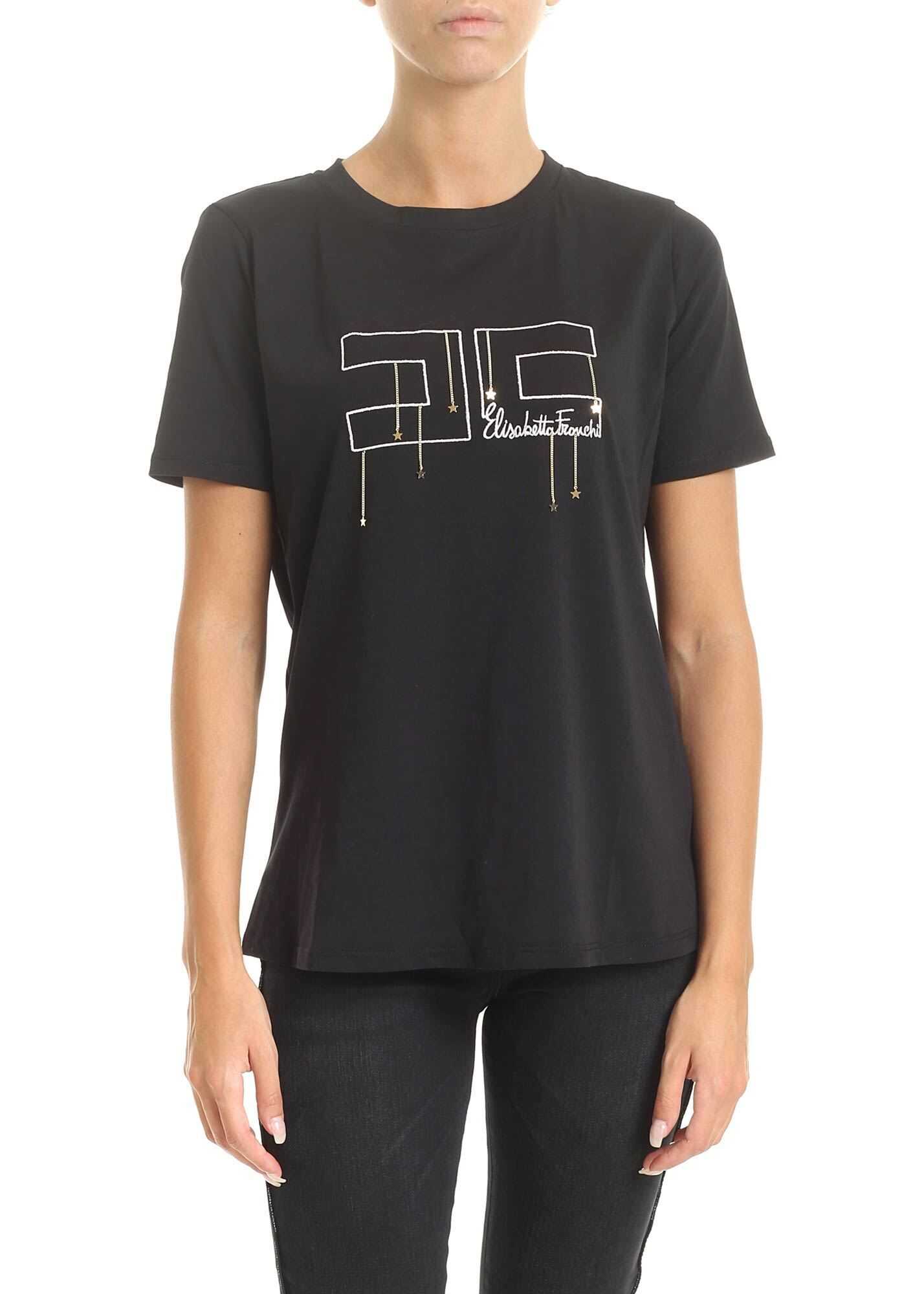 Elisabetta Franchi Black T-Shirt With Logo Embroidery Black