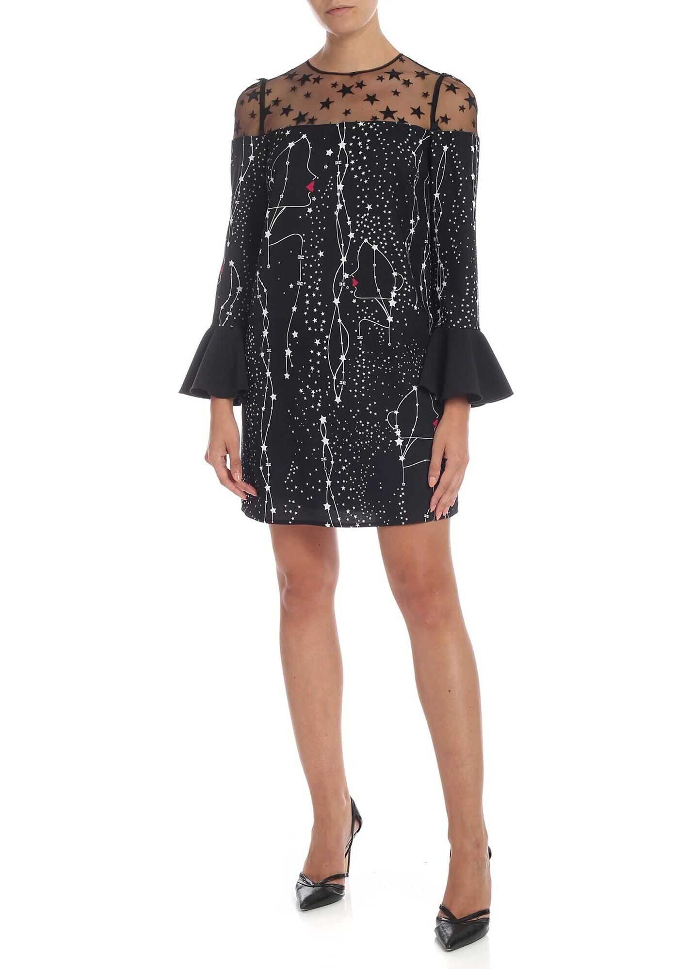 Elisabetta Franchi Black Dress With Stars Print Black