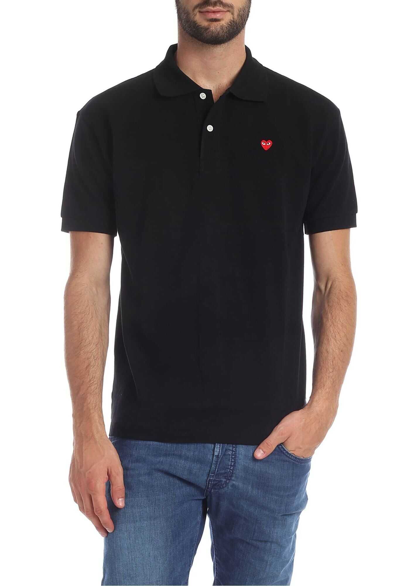 Comme des Garçons Heart Polo In Black Cotton Black