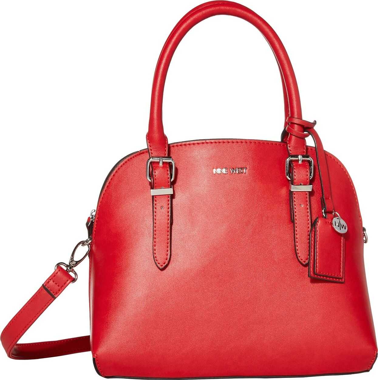 Nine West Carrigan Dome Satchel Dark Lipstick Red