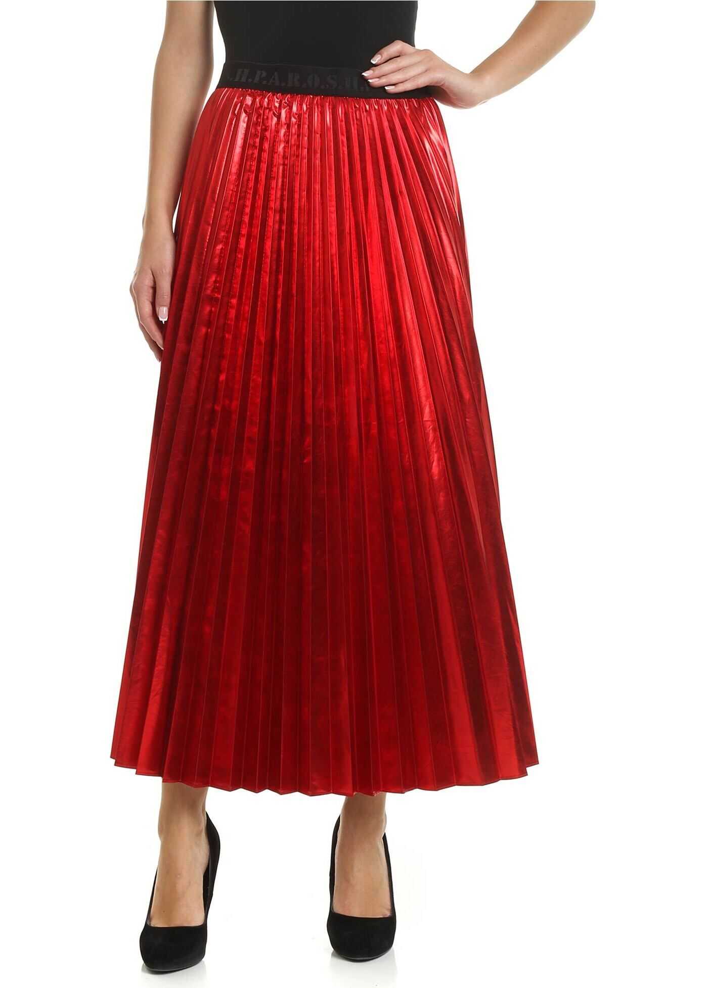 P.A.R.O.S.H. Red Pleated Skirt With Laminated Effect Red