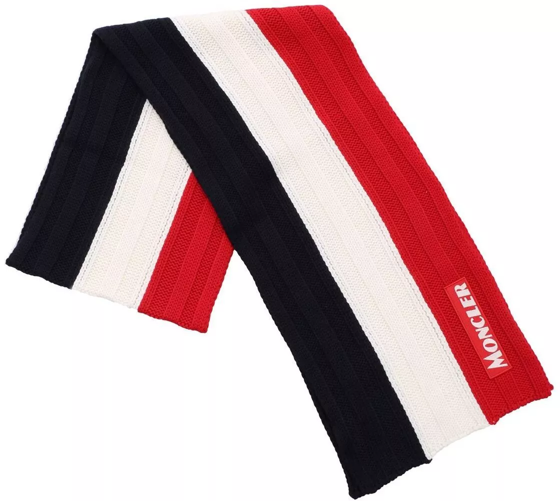 Moncler Tricolor Scarf With Logo Patch Blue
