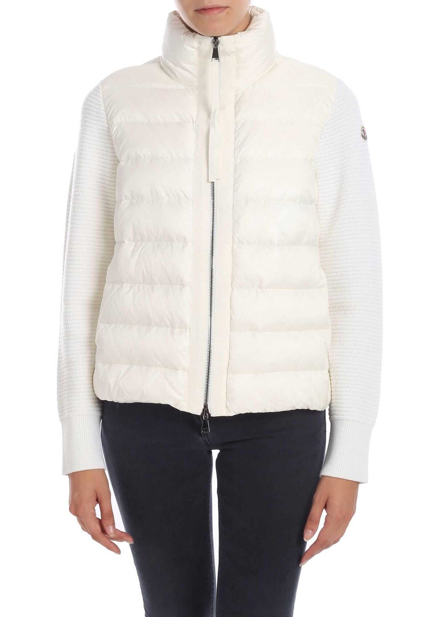 Moncler Cardigan In Cream Color With Down Insert White