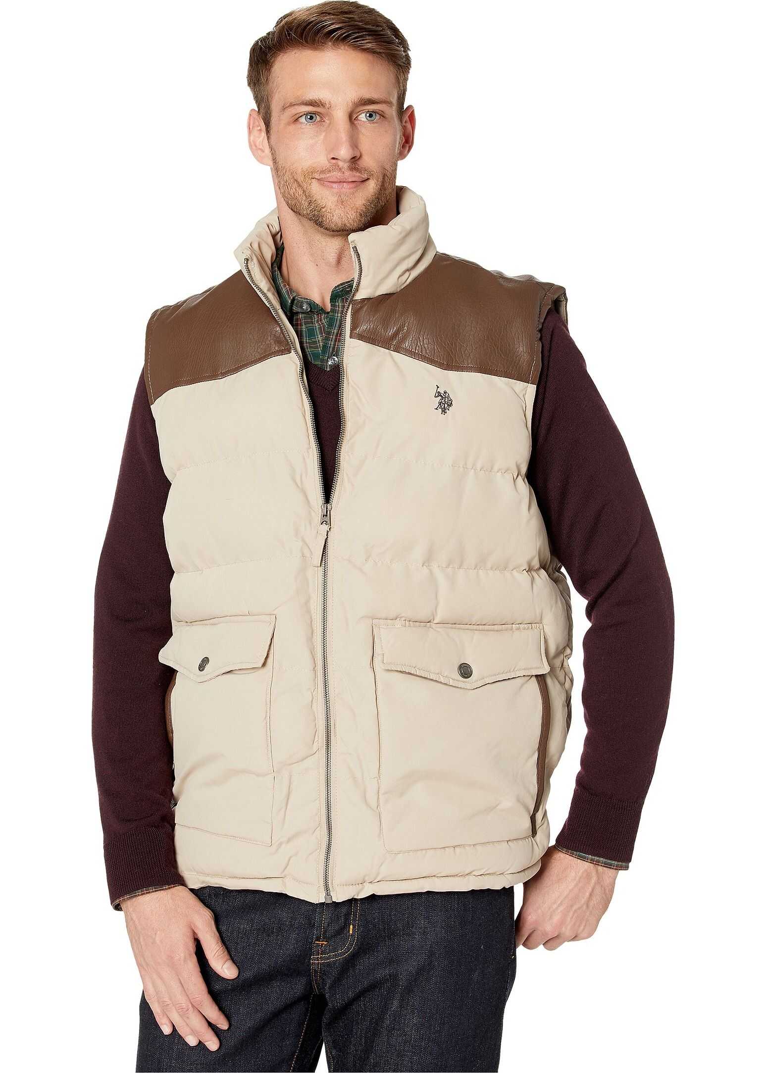 U.S. POLO ASSN. Signature Vest w/ PU Yoke Thomston Khaki
