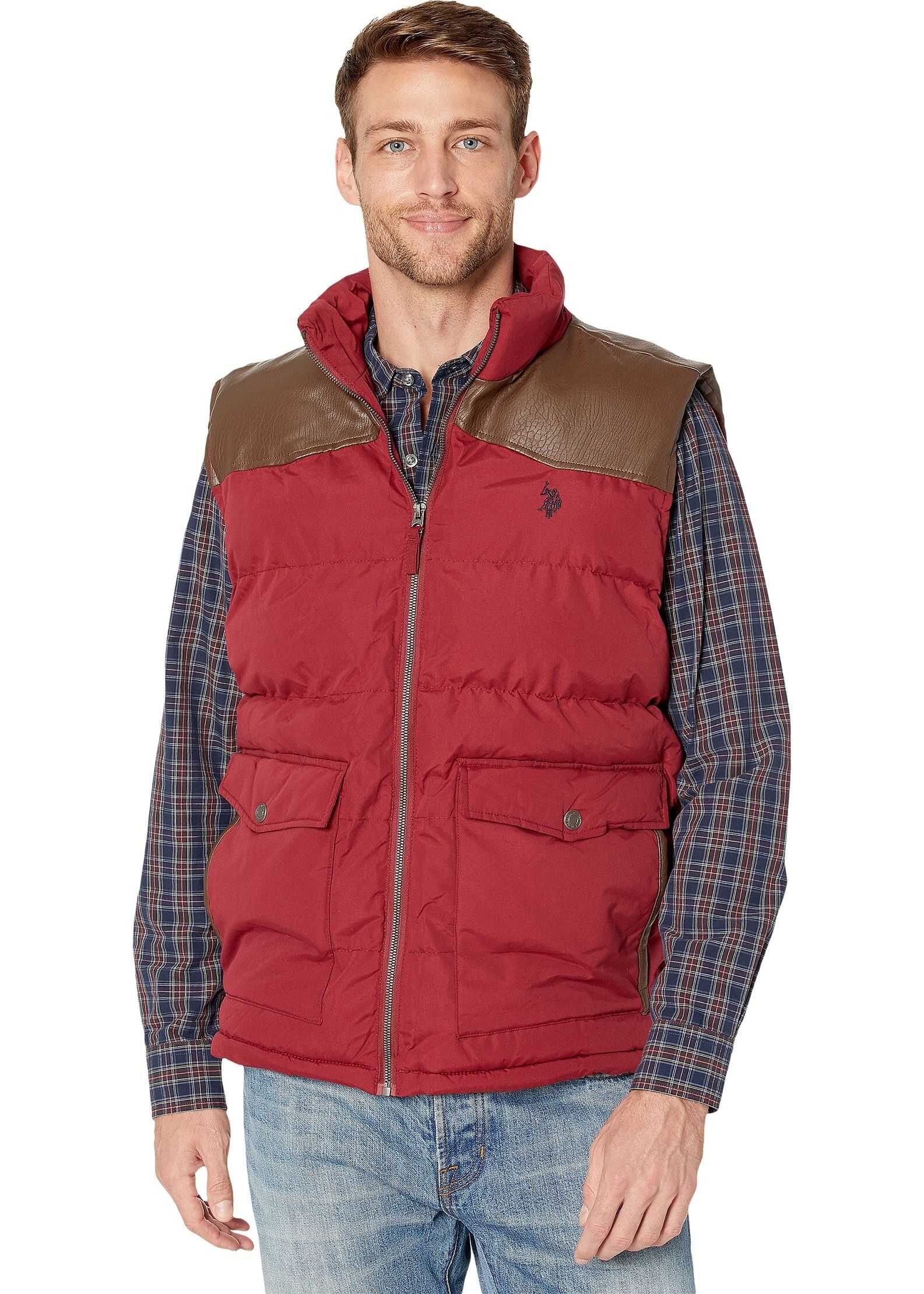 U.S. POLO ASSN. Signature Vest w/ PU Yoke University Red
