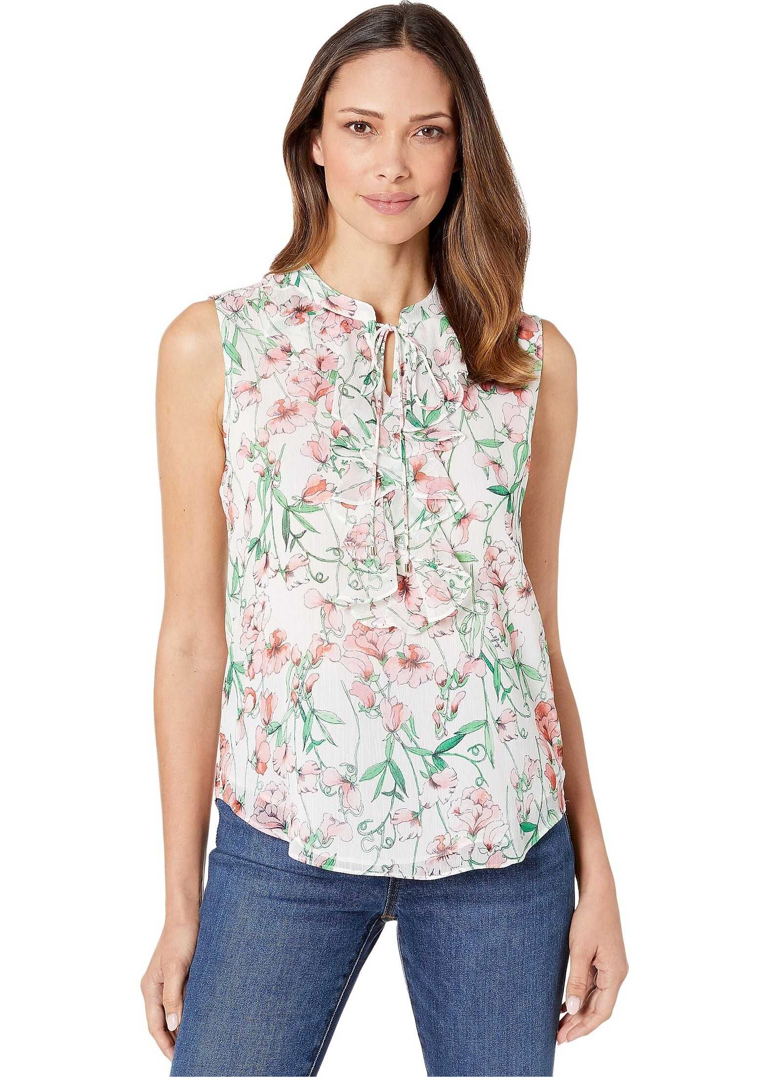 Floral Ruffle Front Sleeeveless Woven Blouse