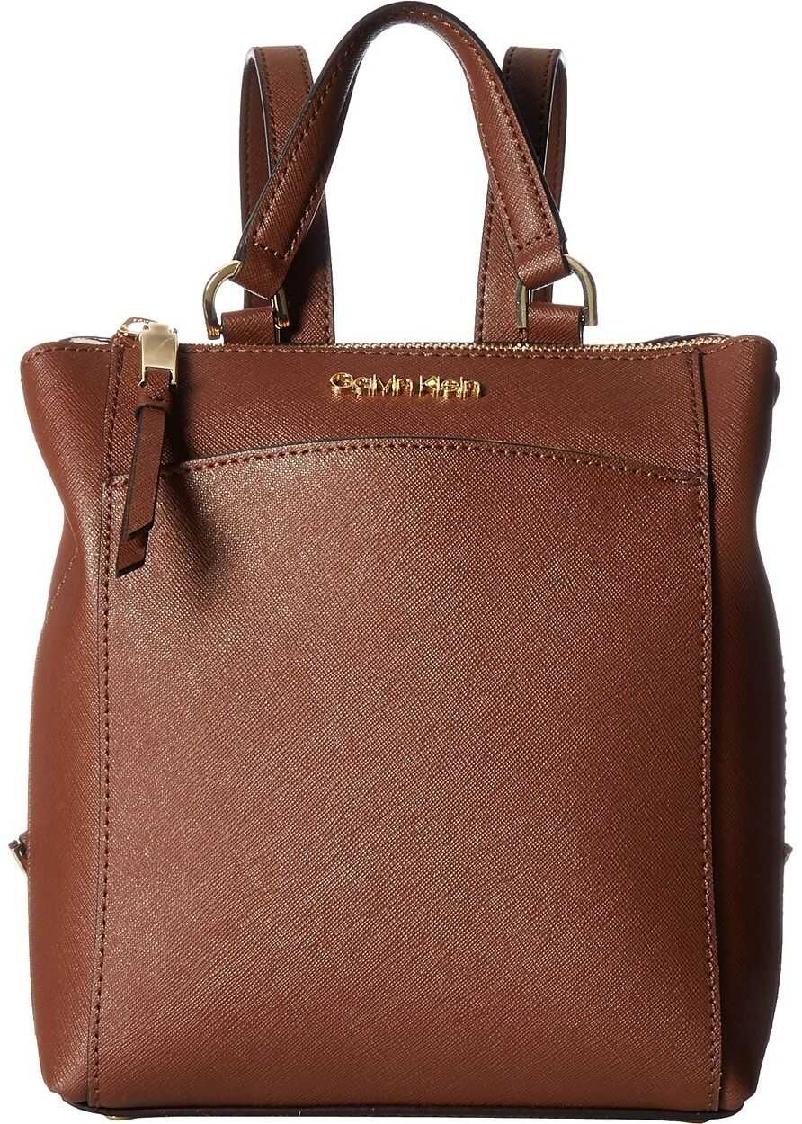 Calvin Klein Hayden Saffiano Leather Backpack Walnut