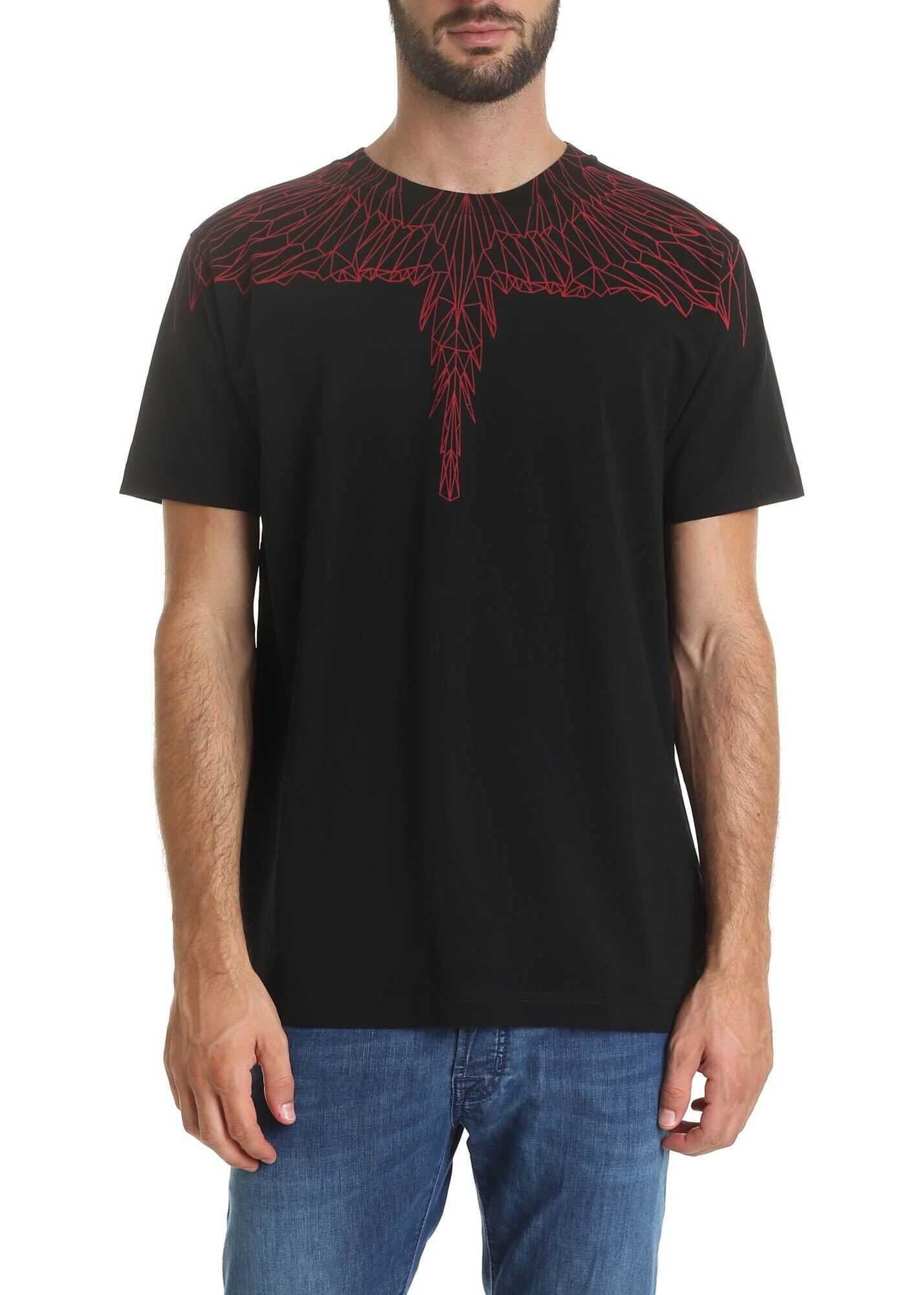 Marcelo Burlon Black T-Shirt With Red Wings Print Black