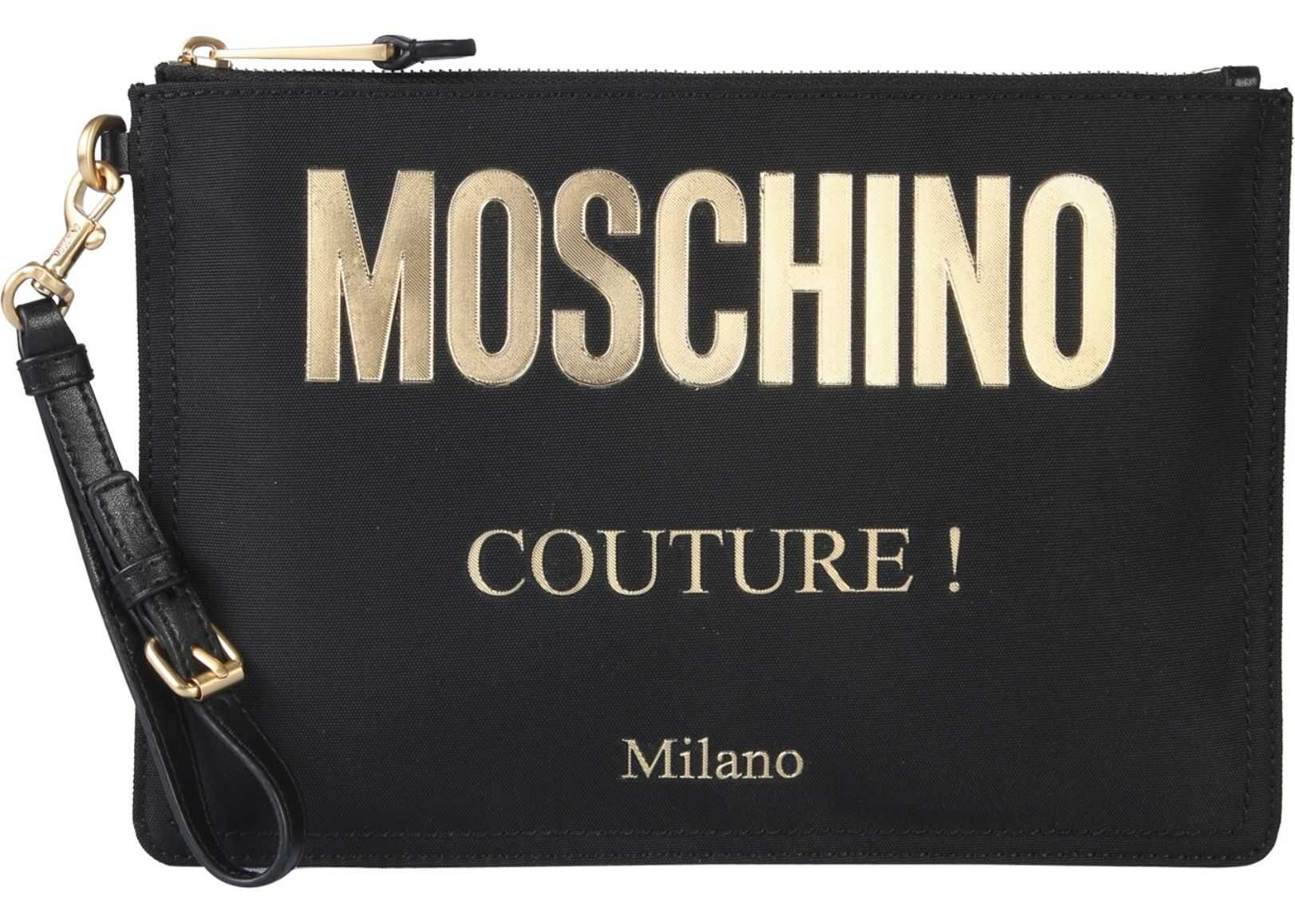 Moschino Clutch With Logo Print BLACK