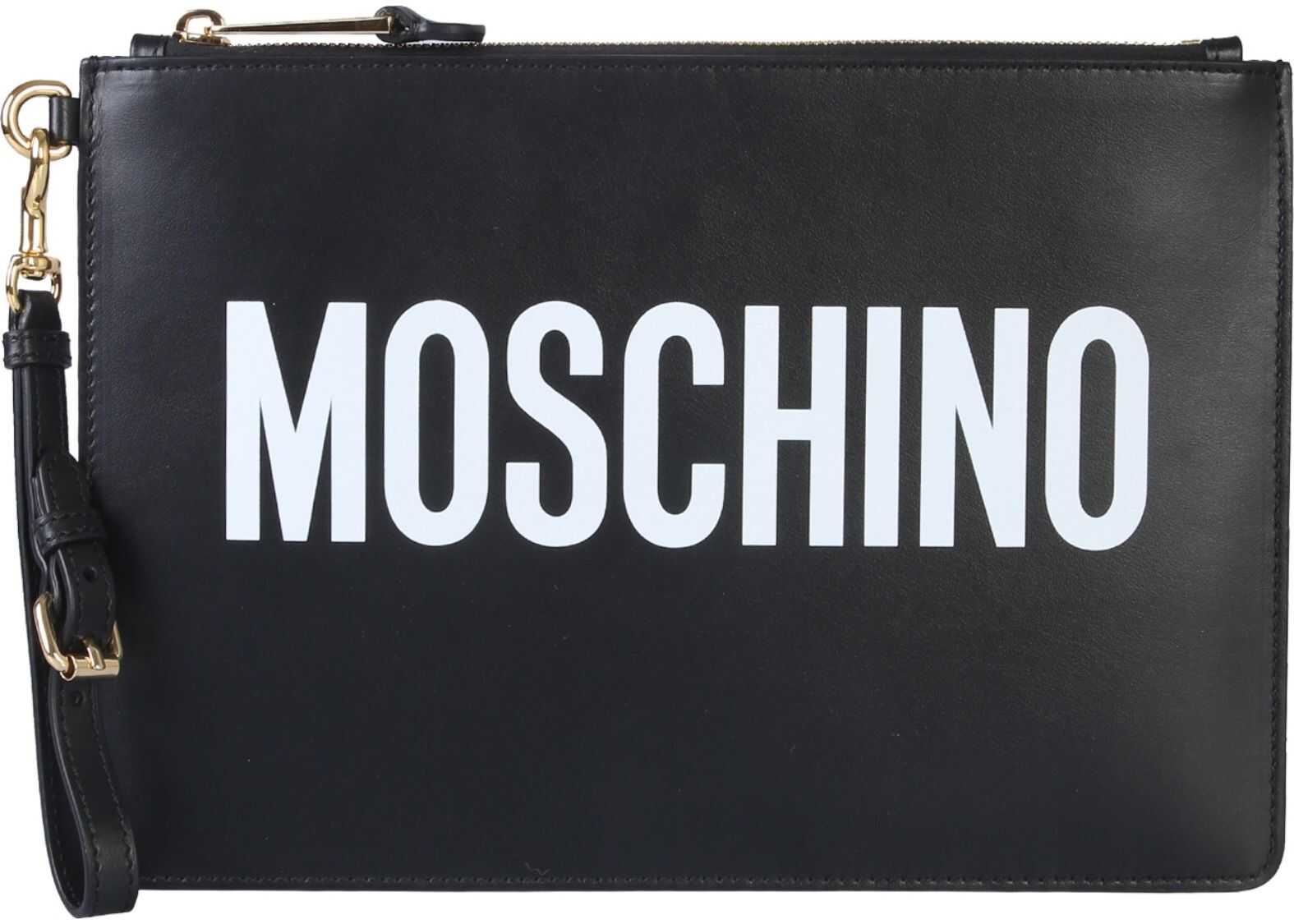 Moschino Clutch With Logo Print BLACK