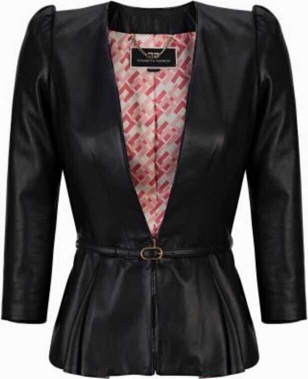 Elisabetta Franchi Leather Outerwear Jacket BLACK