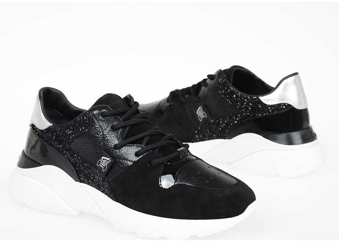 Hogan Leather Glittered ACTIVE ONE Sneakers BLACK