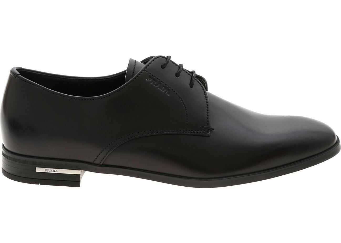 Prada Derby Shoes In Black With Logo Detail Black