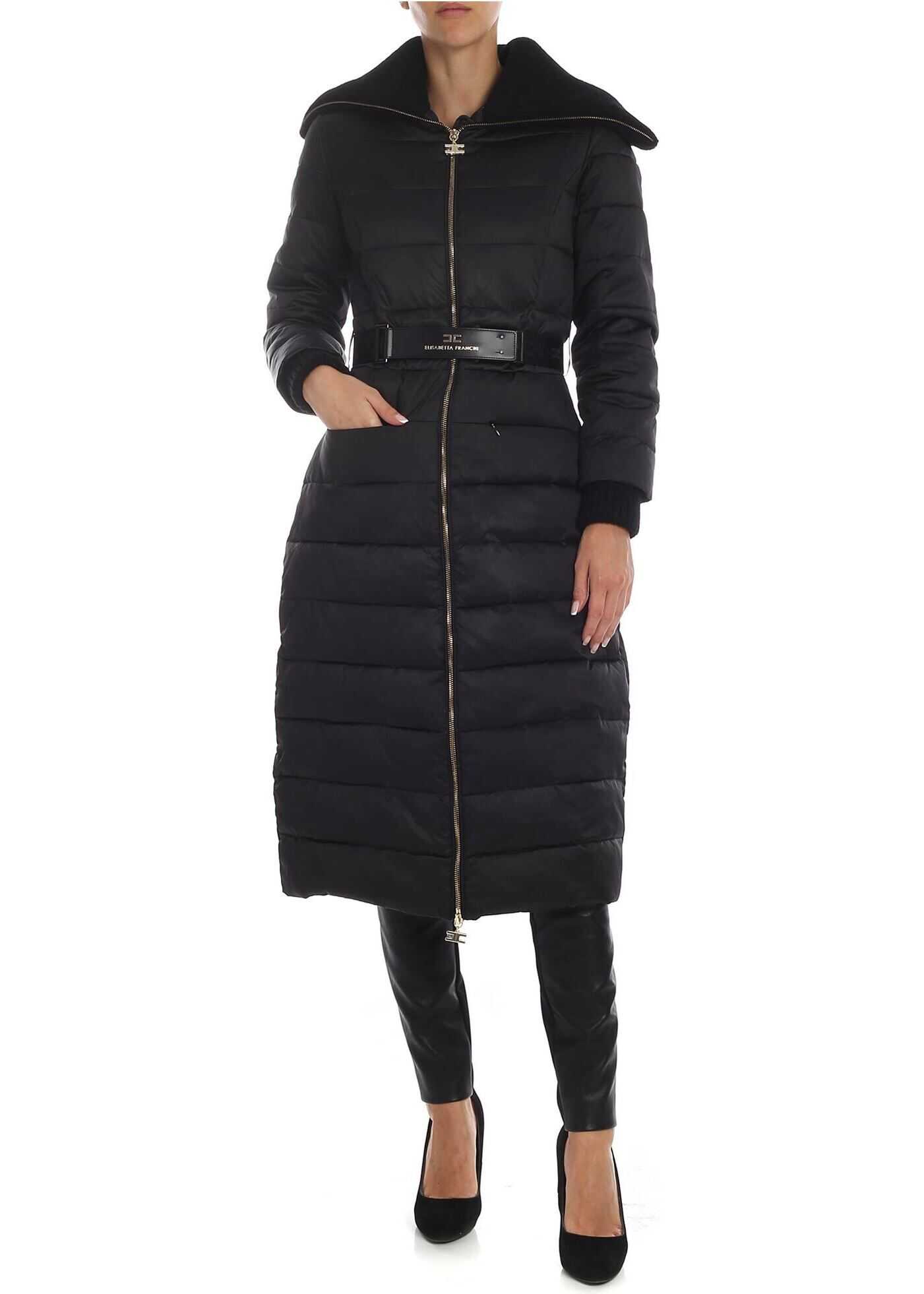 Elisabetta Franchi Black Down Jacket With Knitted Details Black