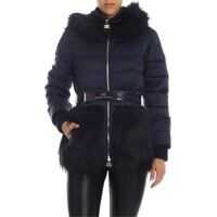 Geci de iarna Blue Down Jacket With Eco-Fur Details Femei