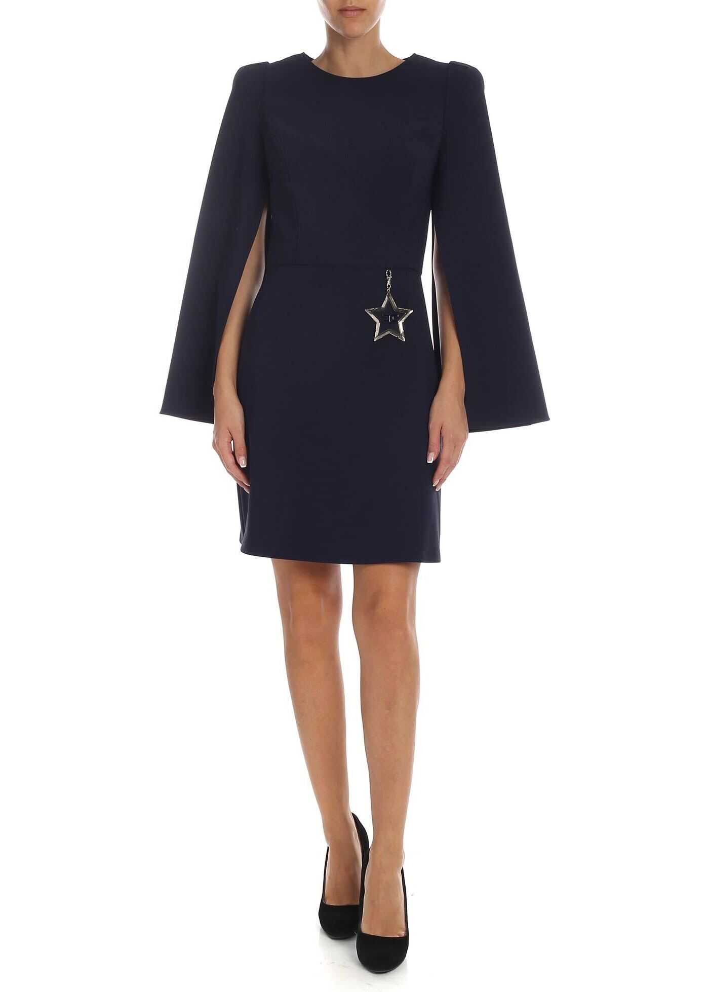 Elisabetta Franchi Crepe Dress In Blue With Star Charm Blue