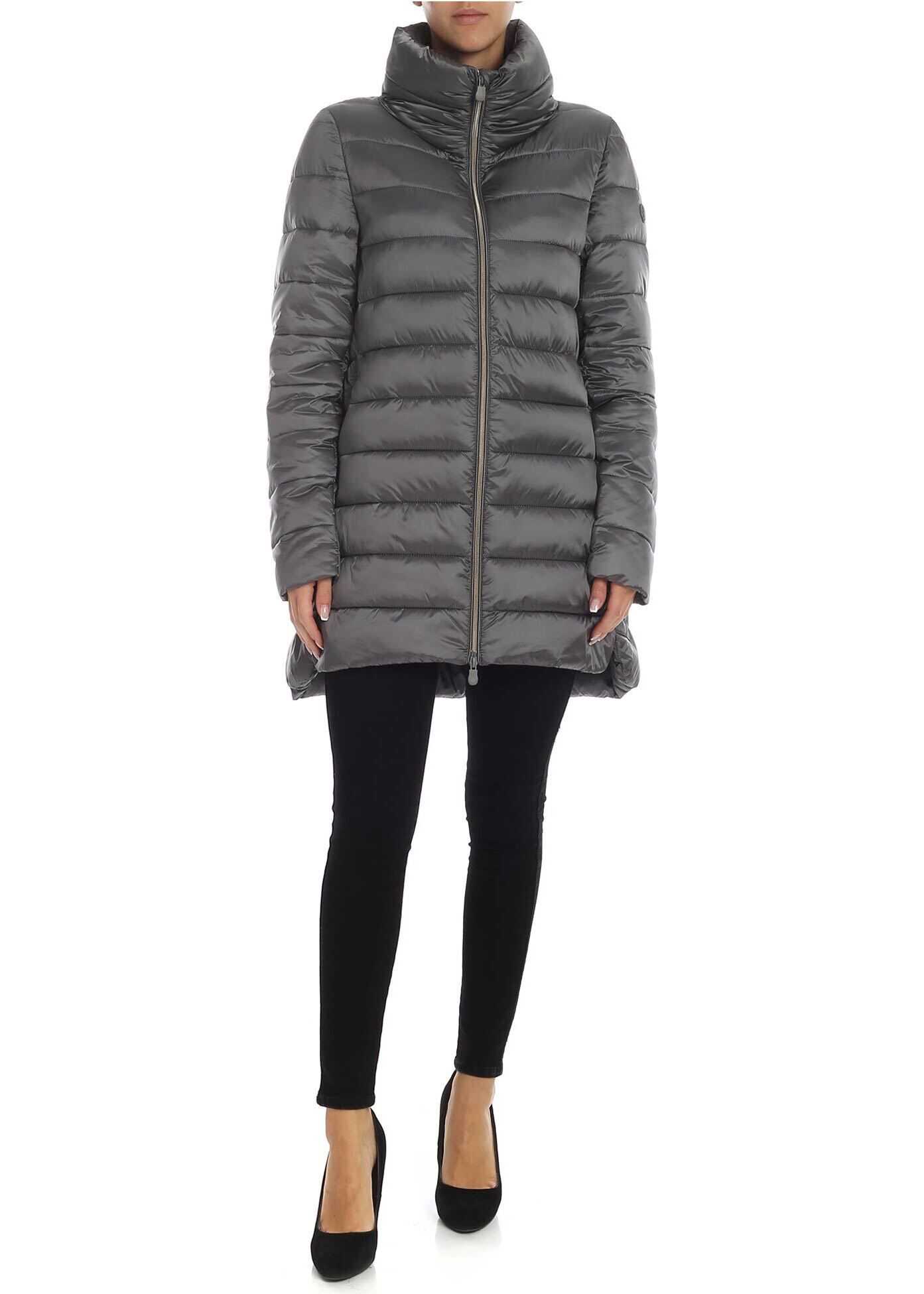 Save the Duck Grey Down Jacket With Logo Patch Gray