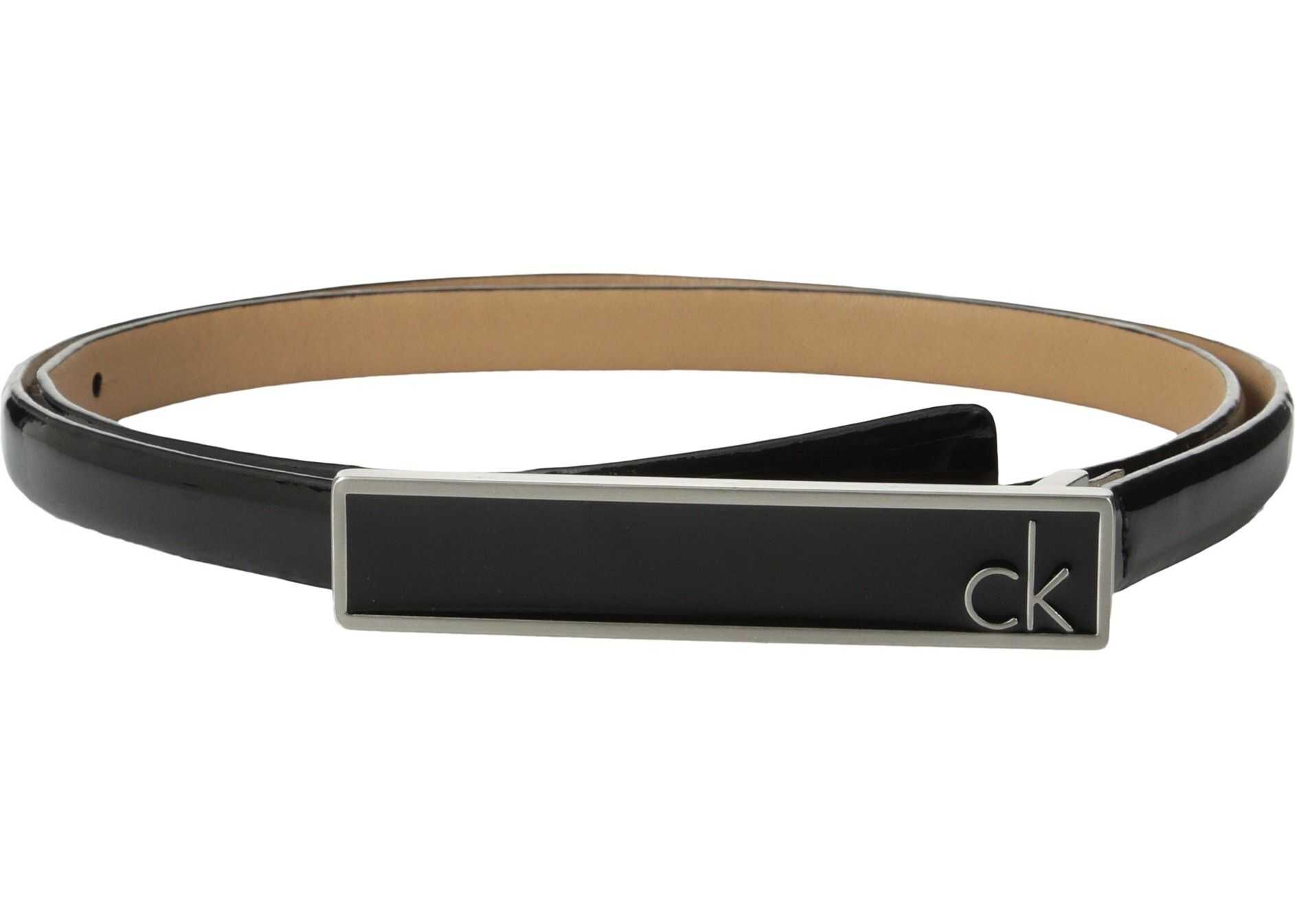 Calvin Klein 16mm Feather Edge Patent Leather Belt with Plaque Buckle and Ena* Black