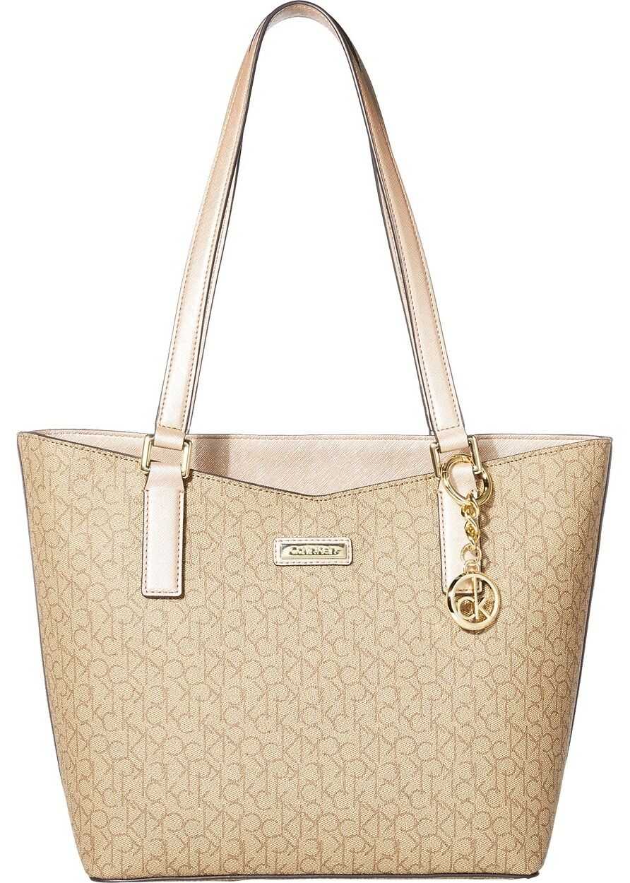 Calvin Klein Key Item Monogram Tote Mini Textured/Khaki/Brown/Champagne