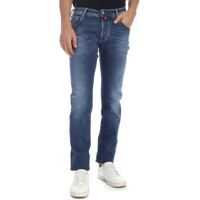 Blugi slim fit Jeans With Burgundy Logo Inindigo Blue Color Barbati